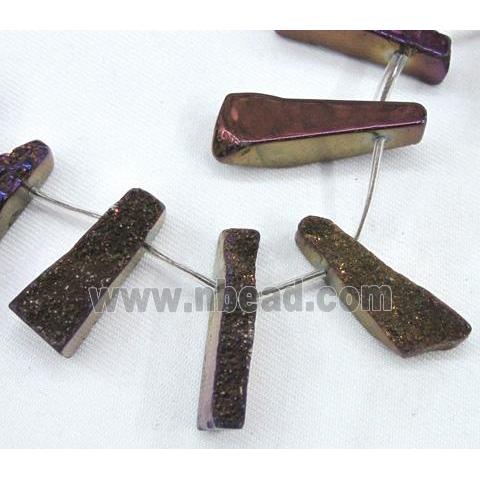 agate druzy beads, freeform stick, purple electroplated