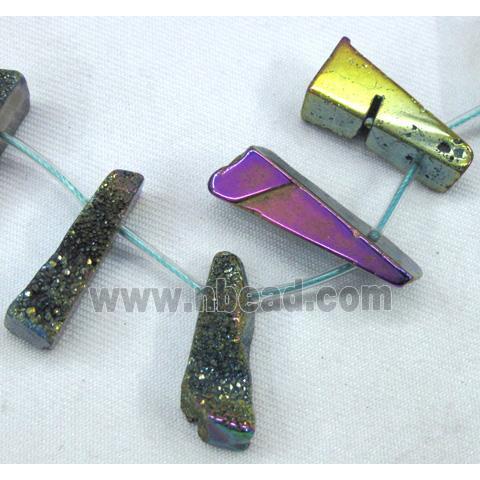 agate druzy beads, freeform stick, rainbow electroplated