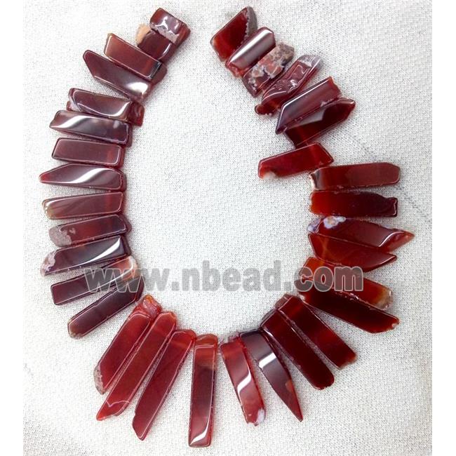 red Agate beads collar, stick, top drilled