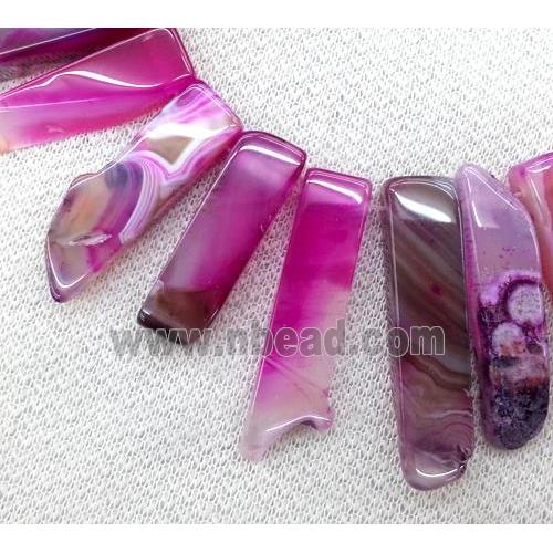 hotpink agate stick beads collar, top drilled
