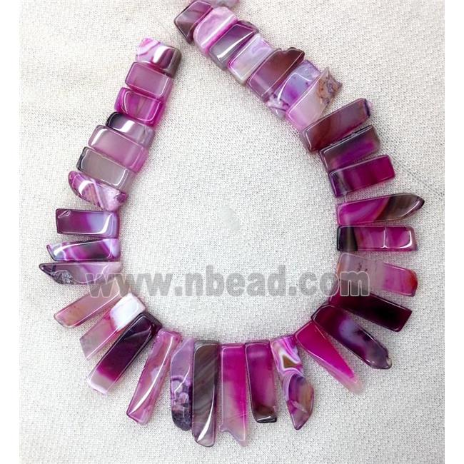 hotpink agate stick beads collar, top drilled