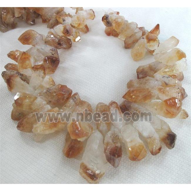 natural citrine beads, teardrop, nugget, yellow