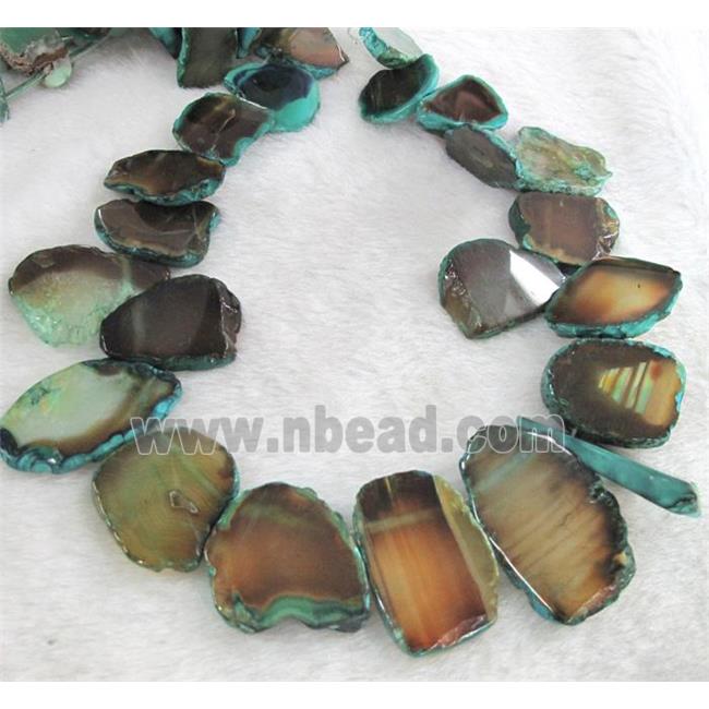 agate slab beads, freeform, brown and green