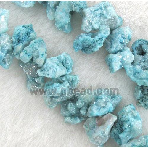 blue druzy agate beads, freeform