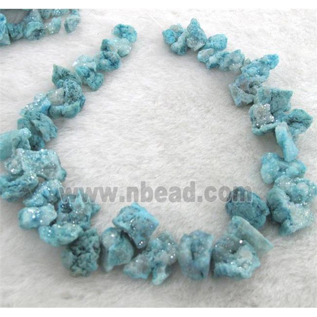 blue druzy agate beads, freeform