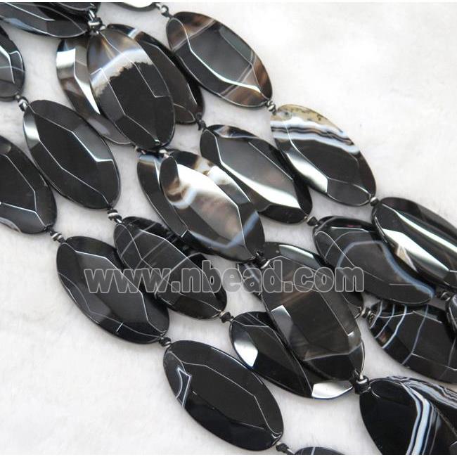 black agate beads, faceted oval
