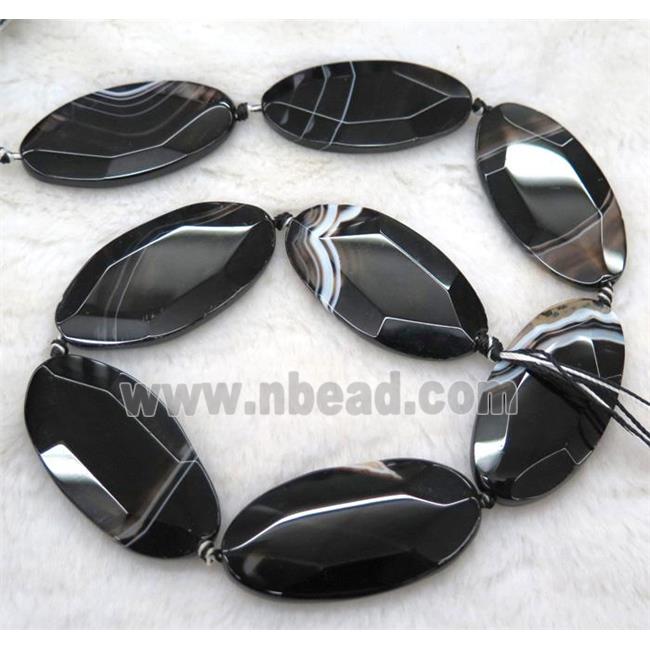black agate beads, faceted oval