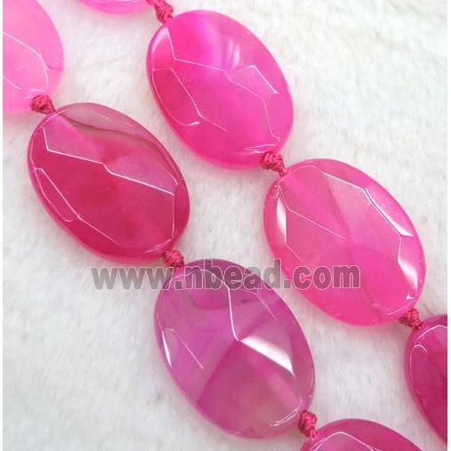 agate beads, faceted oval, hotpink