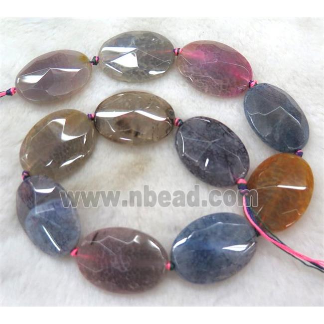 agate beads, faceted oval, mixed color