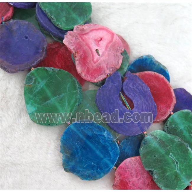 agate beads, flat slab, freeform, mixed color