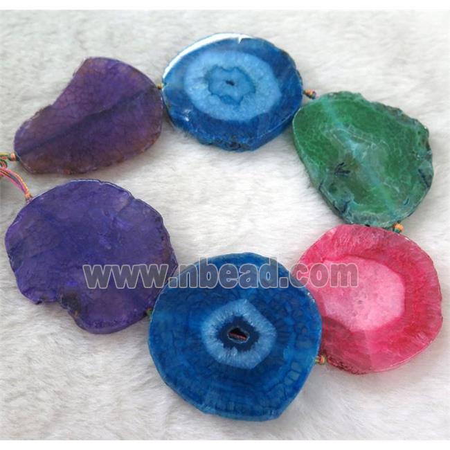agate beads, flat slab, freeform, mixed color