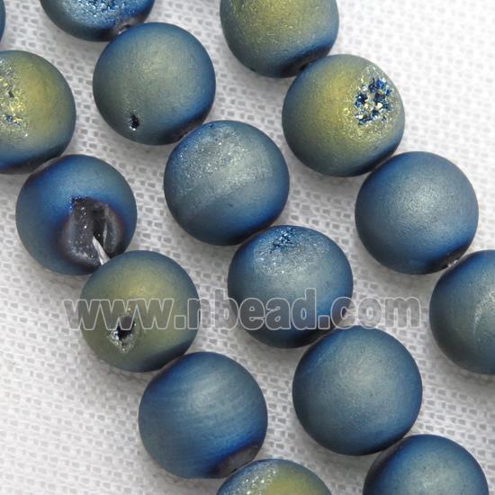round Druzy Agate Beads, green electroplated