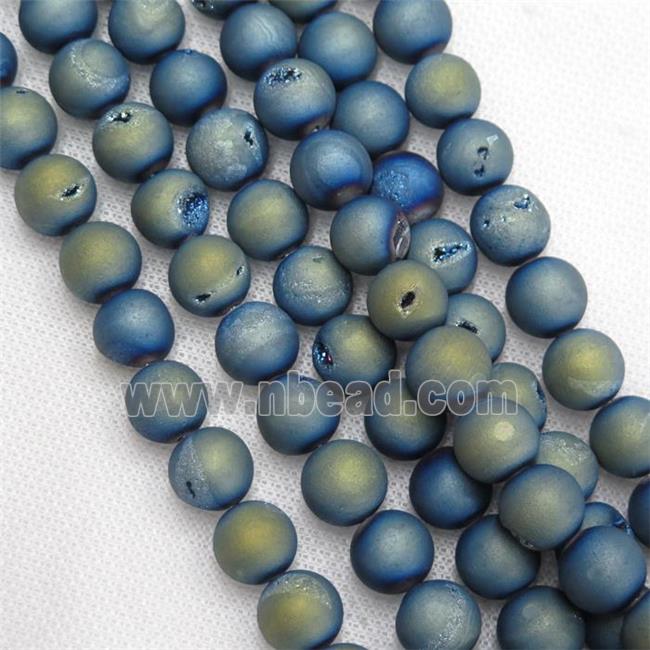 round Druzy Agate Beads, green electroplated