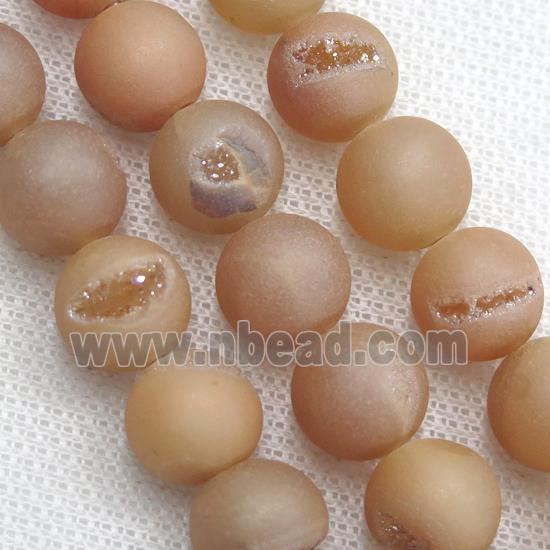 round Agate Druzy Beads, champagne electroplated