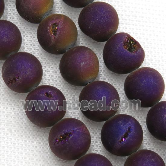 round Agate Druzy Beads, purple electroplated