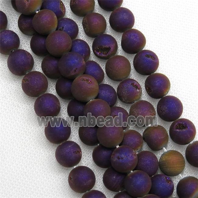 round Agate Druzy Beads, purple electroplated