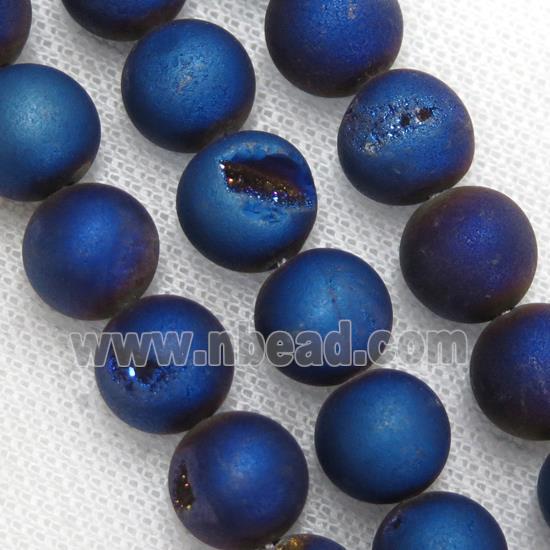 round Agate Druzy Beads, blue electroplated