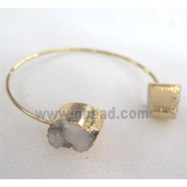 white druzy quartz bracelet, gold plated