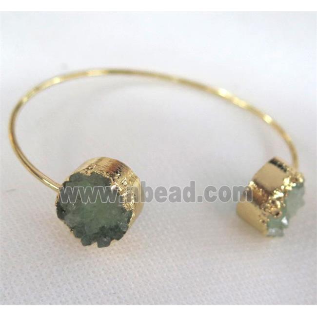 green quartz druzy bangle, gold plated