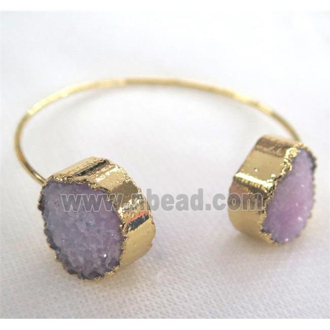 lt.purple quartz druzy bangle, gold plated