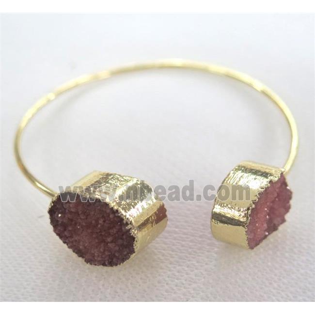 pink quartz druzy bangle, gold plated