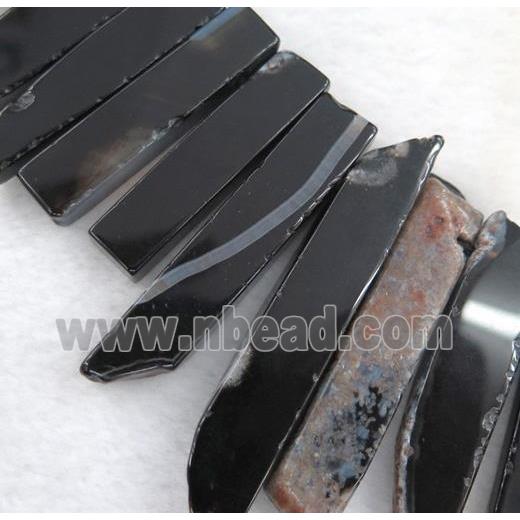 black agate collar beads, stick, top drilled