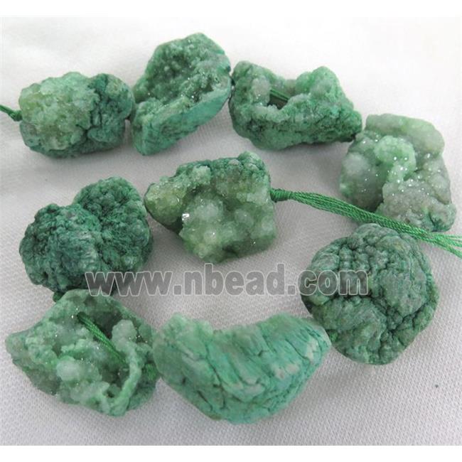 green druzy agate beads, freeform