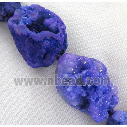 druzy agate bead, freeform, purple