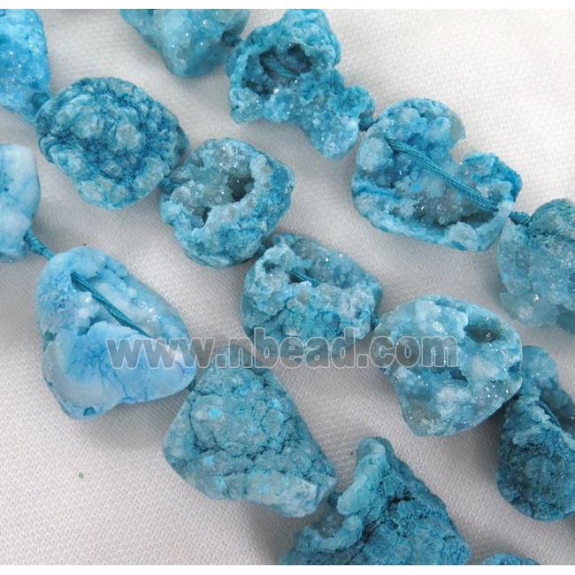 blue druzy agate bead, freeform
