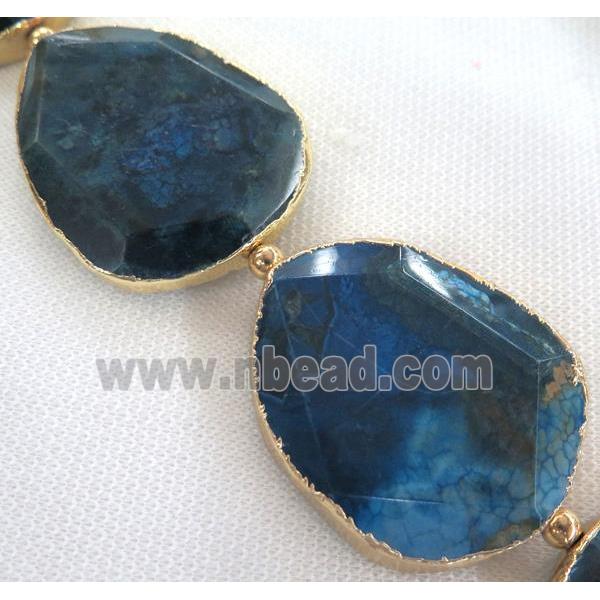 dragon veins Agate slab bead, faceted freeform, gold plated