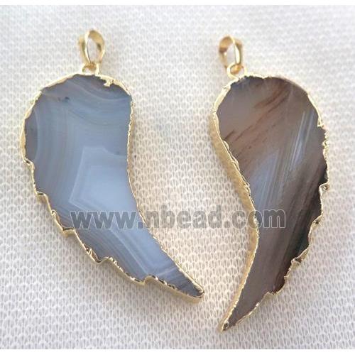 Heihua Agate Pendant, angel wing, gold plated