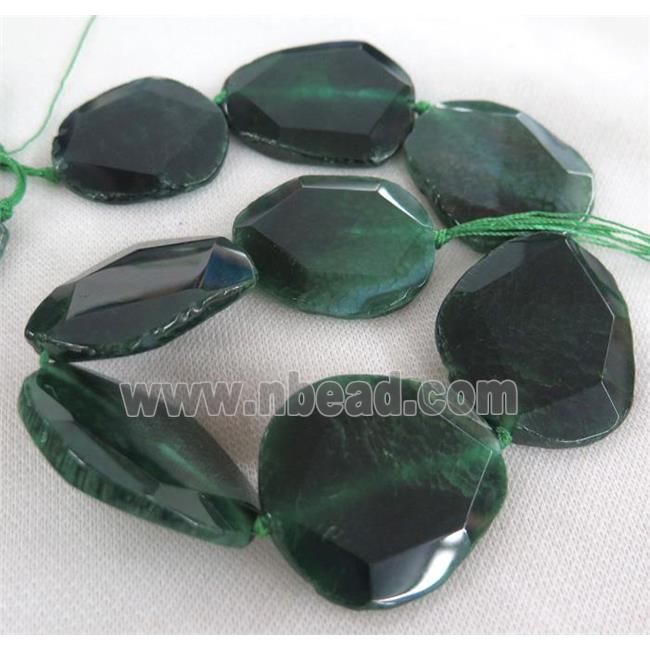 green Agate slice beads, faceted freeform