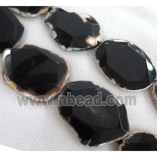 black Agate slab beads, faceted freeform