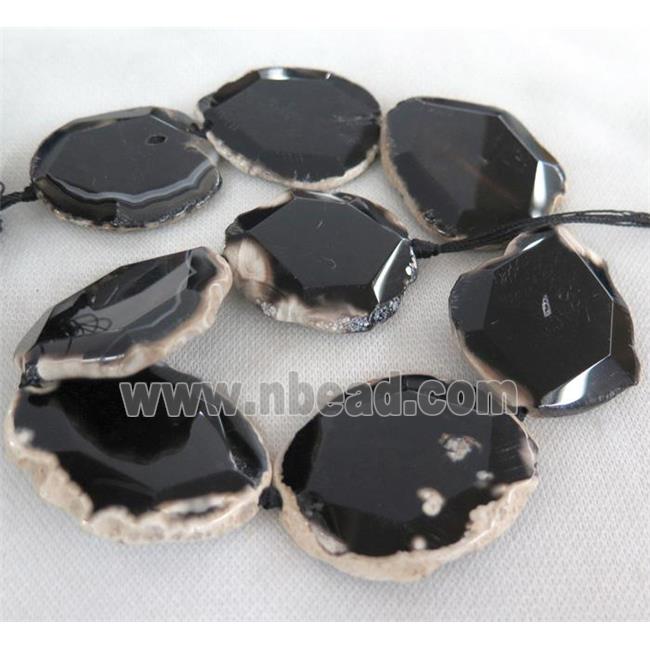 black Agate slab beads, faceted freeform