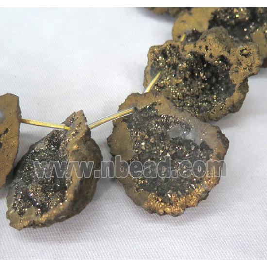 Agate Druzy Beads, freeform, gold electroplated
