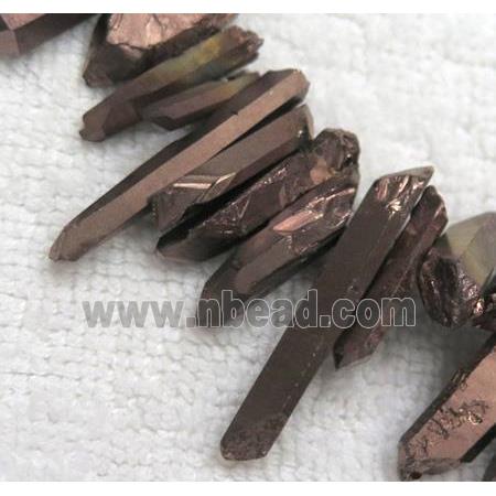 clear quartz stick beads, coffee electroplated