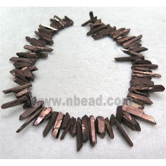 clear quartz stick beads, coffee electroplated