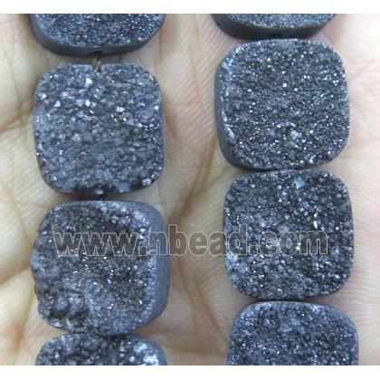black quartz druzy beads, square