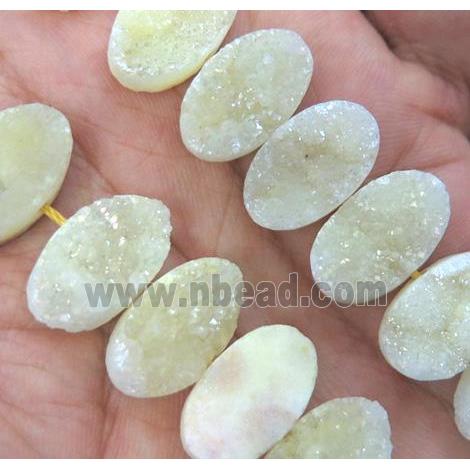 druzy quartz beads, oval, yellow