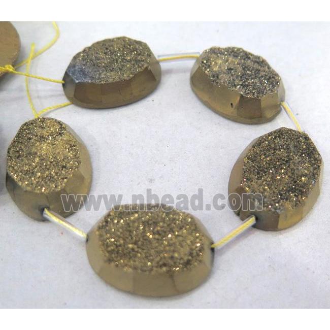 quartz druzy beads, freeform, gold electroplated