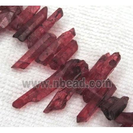 clear quartz beads, stick. freeform, red dyed