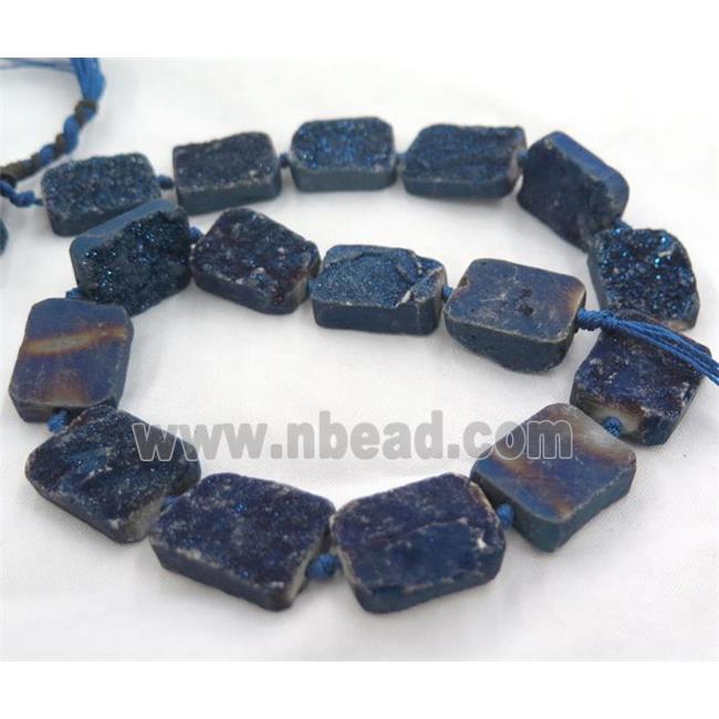 druzy quartz bead, rectangle, blue electroplated