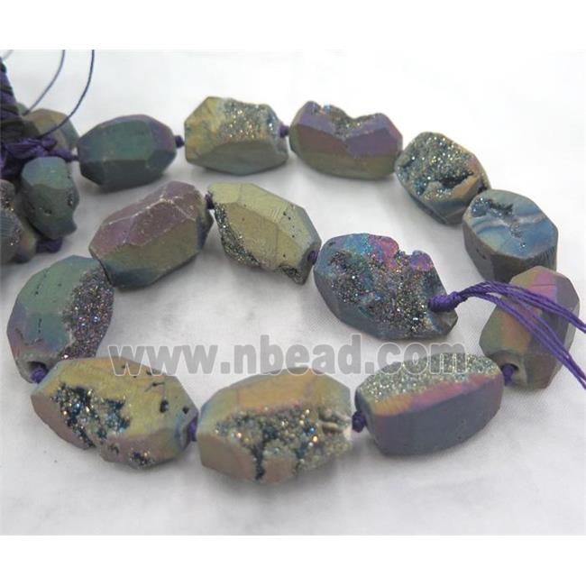agate druzy beads, freeform, rainbow electroplated