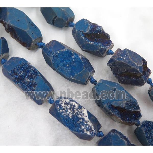 agate druzy beads, freeform, blue electroplated