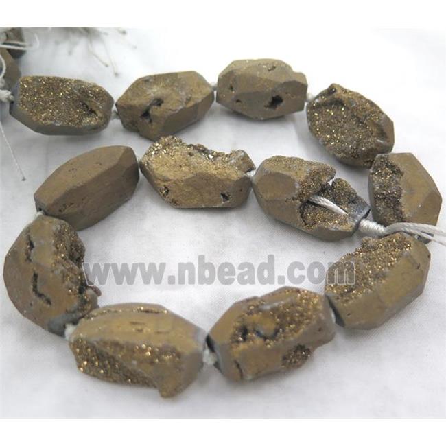 agate druzy beads, freeform, gold electroplated