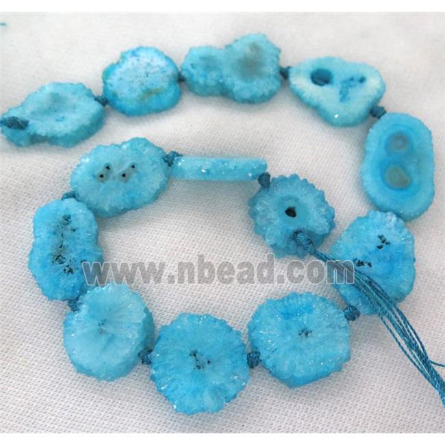blue druzy agate bead, freeform slice