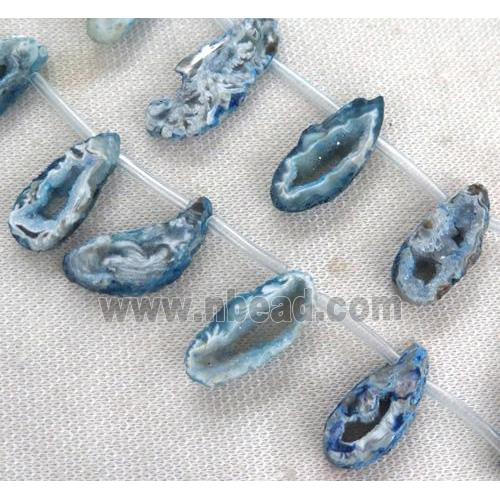 blue agate druzy geode beads, freeform, topdrilled