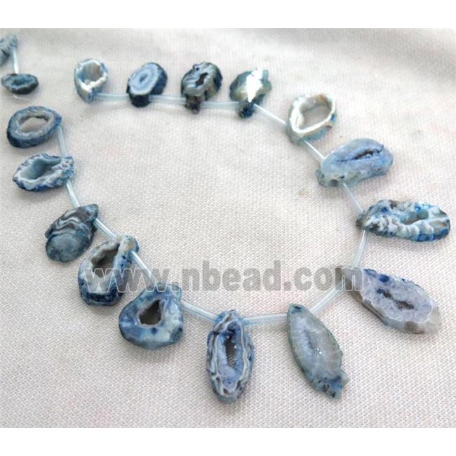blue agate druzy geode beads, freeform, topdrilled