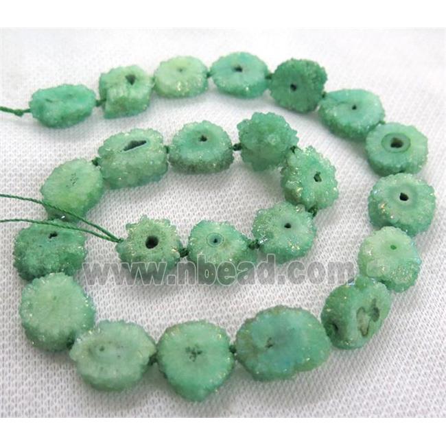 green solar druzy quartz beads, freeform
