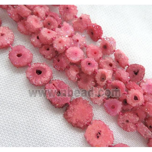 pink solar druzy quartz beads, freeform